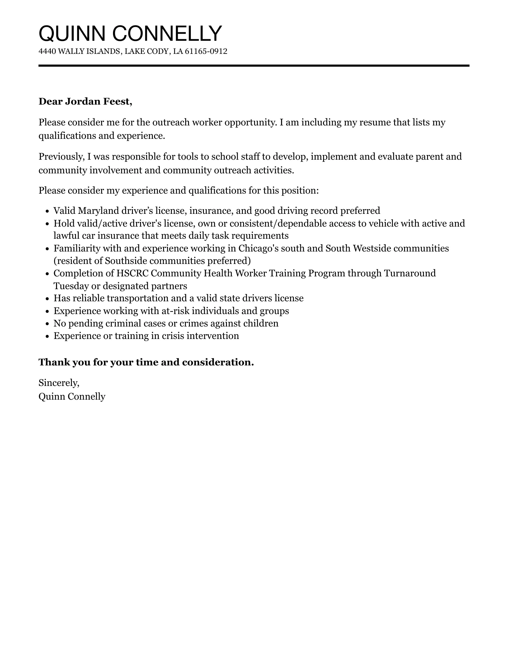 37211 outreach worker cover letter formatting