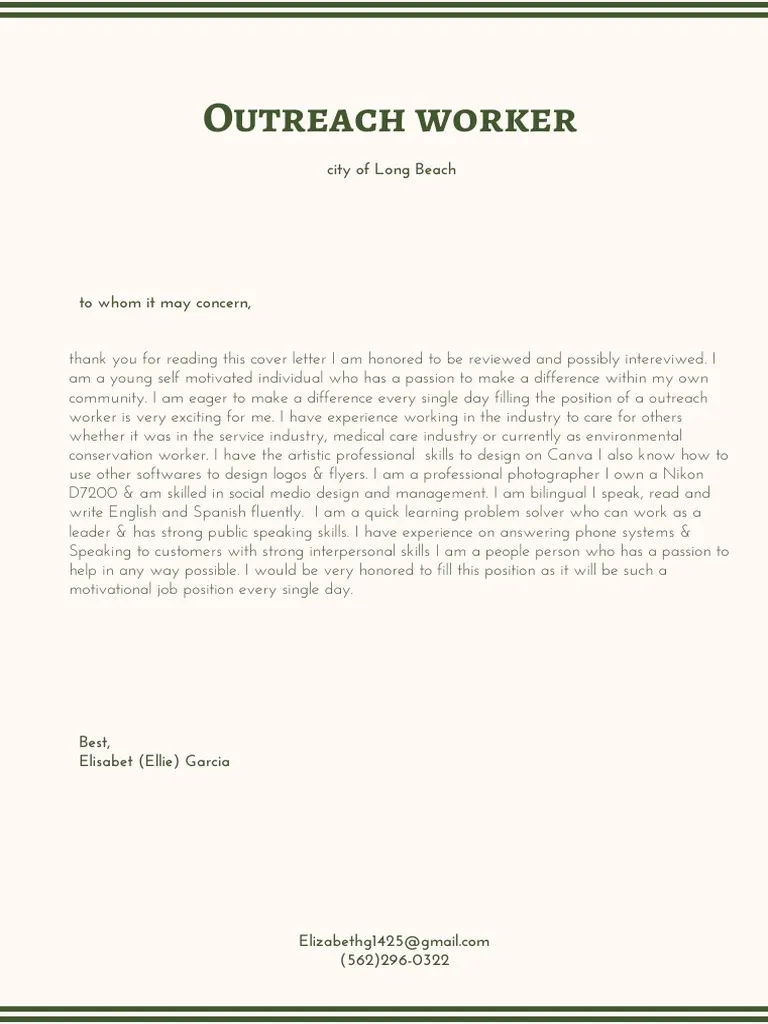 37211 outreach worker cover letter writing