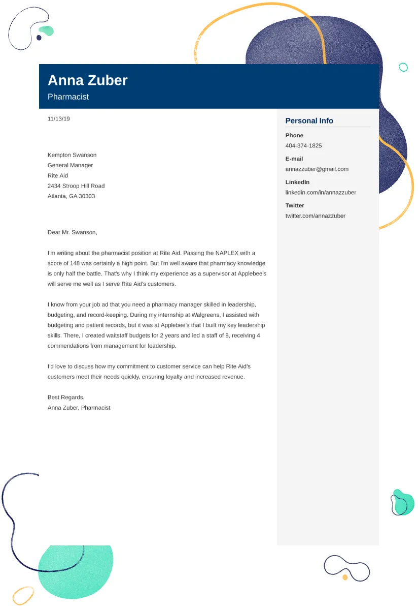 37216 pharmacy cover letter formatting