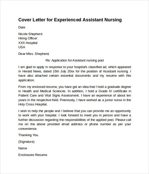 37258 cna cover letter experience