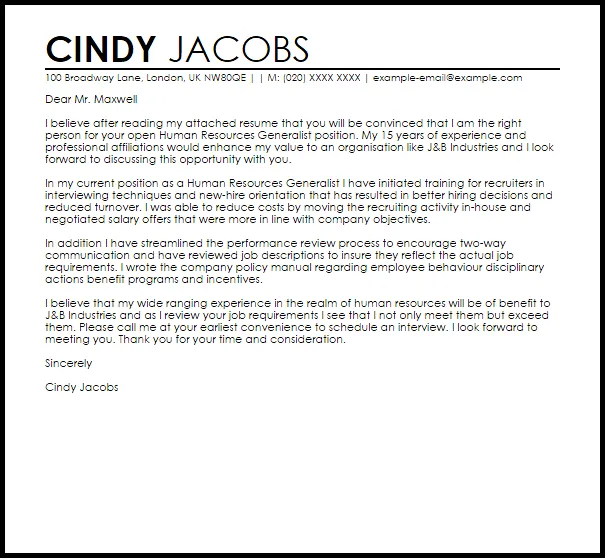 37270 hr generalist cover letter components