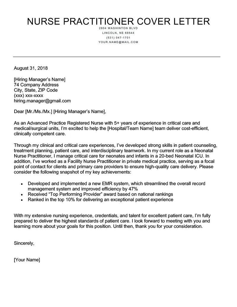 37305 nurse practitioner cover letter header