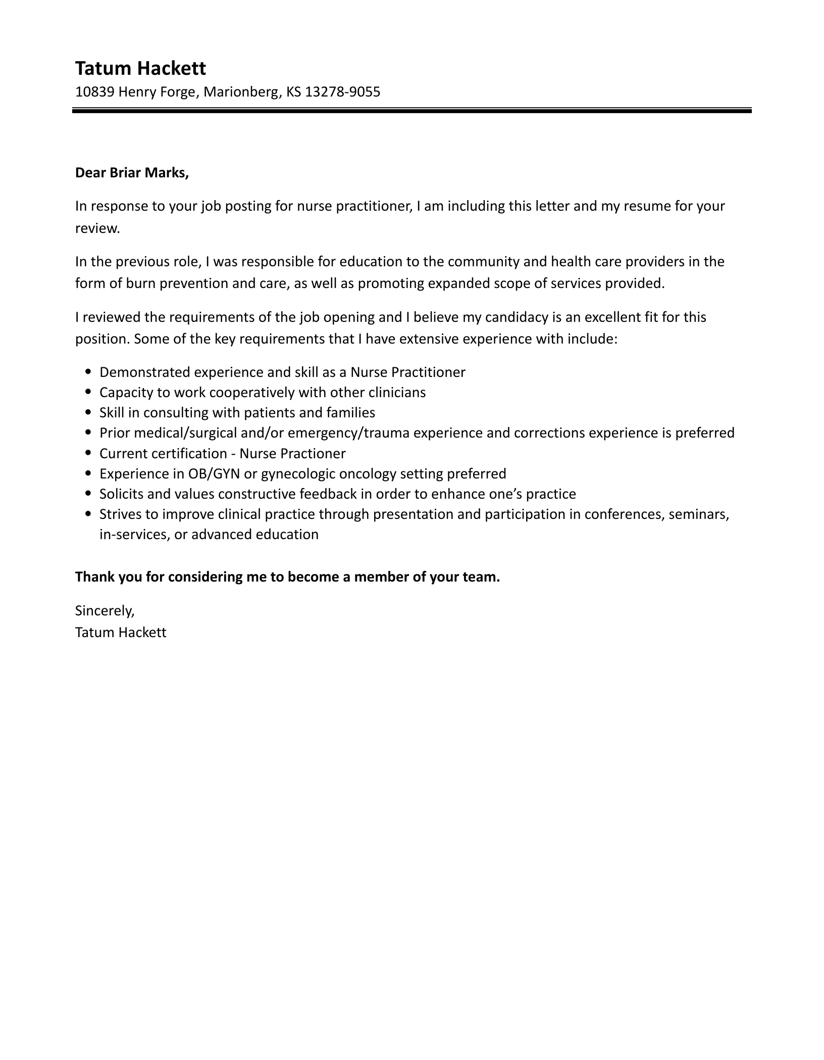 37305 nurse practitioner cover letter passion