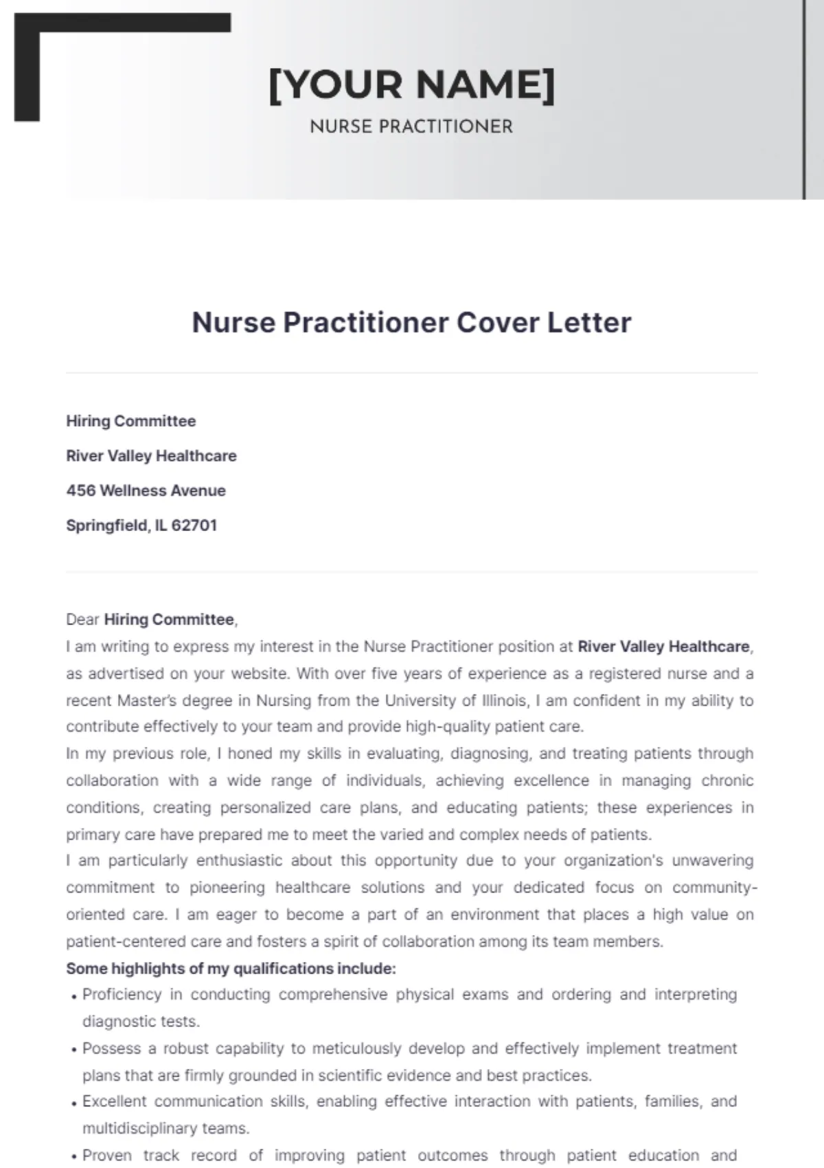 37305 nurse practitioner cover letter skills