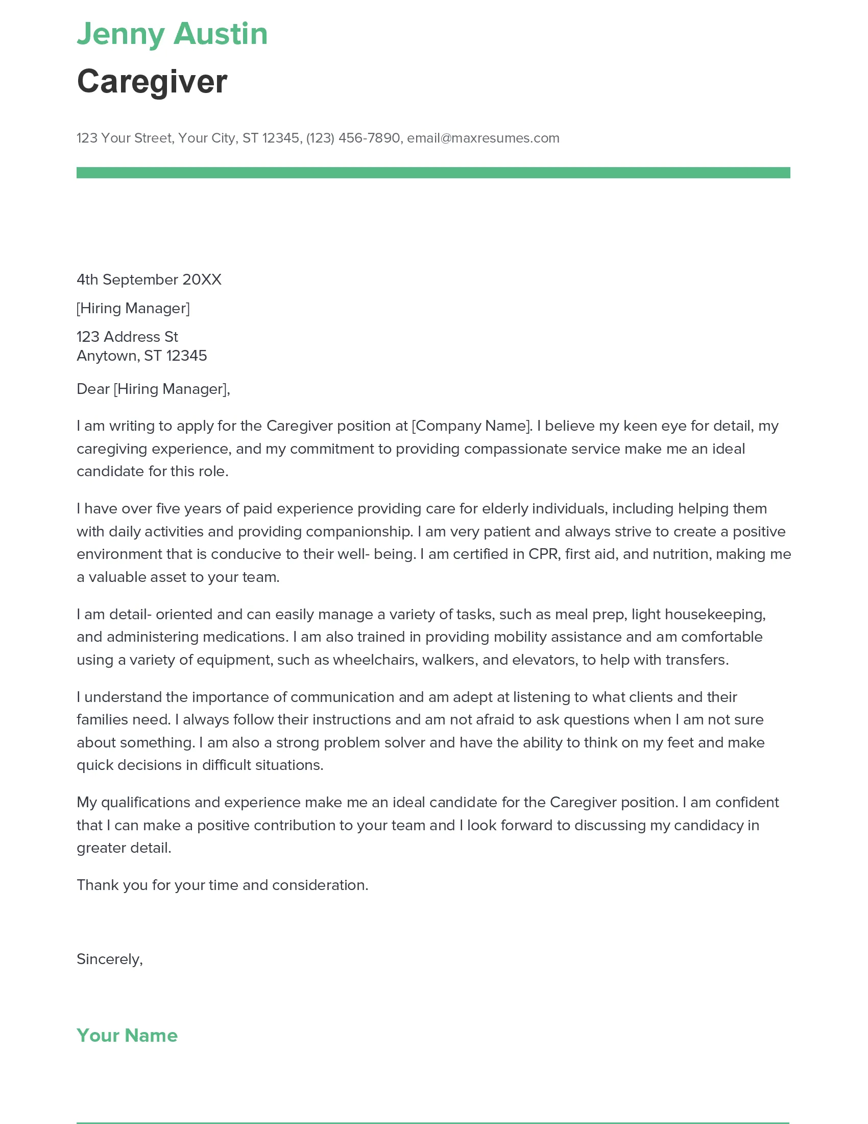 37321 caregiver cover letter structure