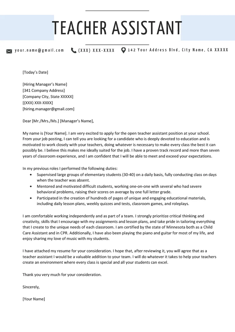 37324 teacher assistant cover letter