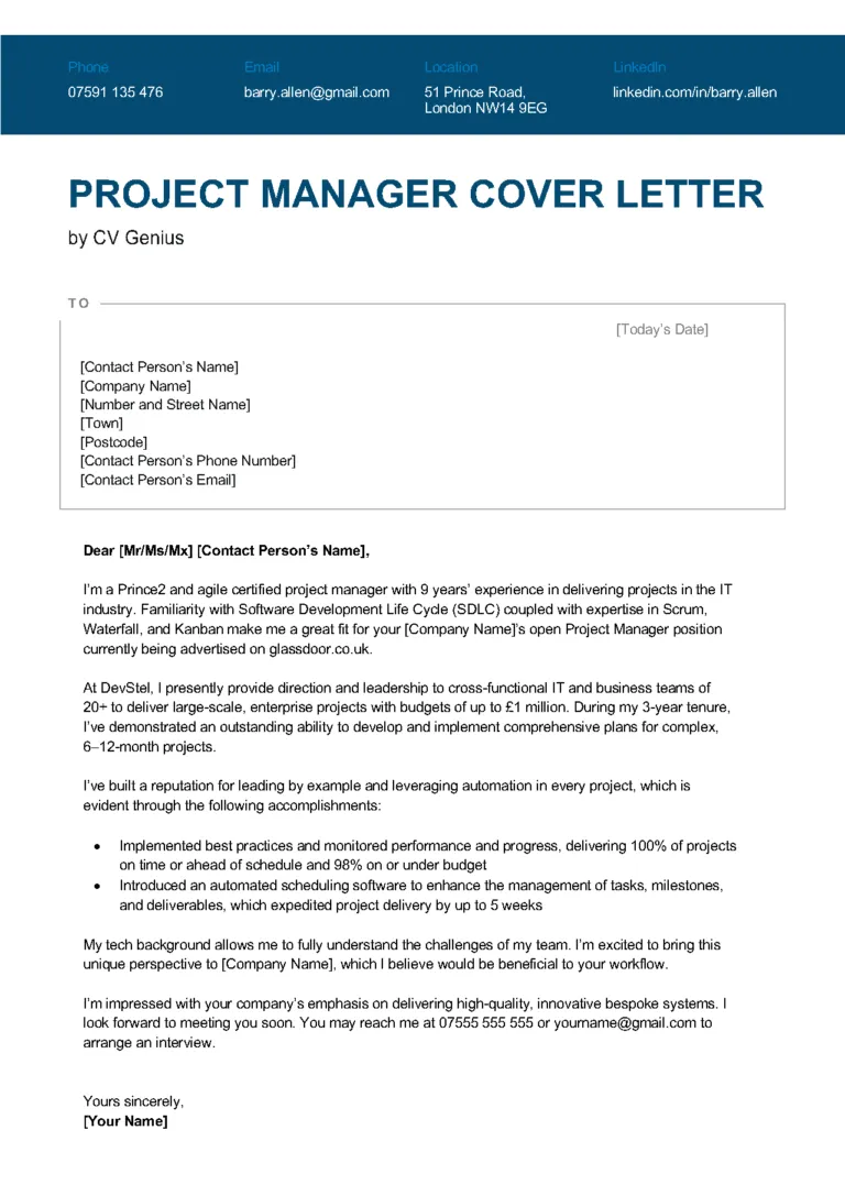 37387 project manager cover letter action verbs