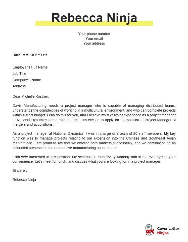 37387 project manager cover letter formatting