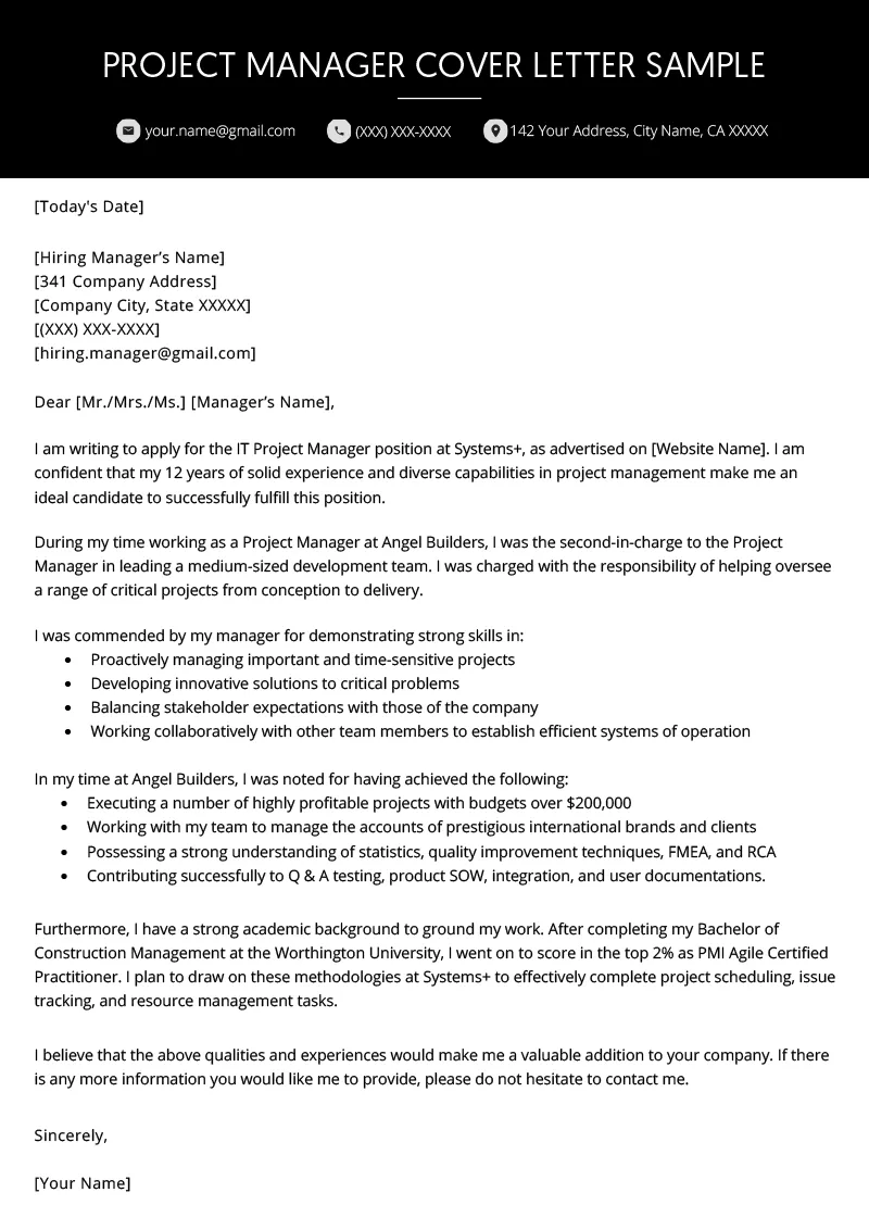 37387 project manager cover letter leadership