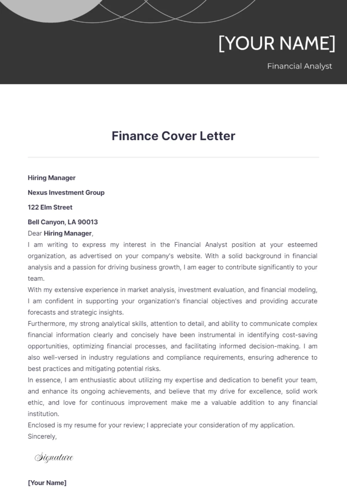 37395 finance cover letter importance