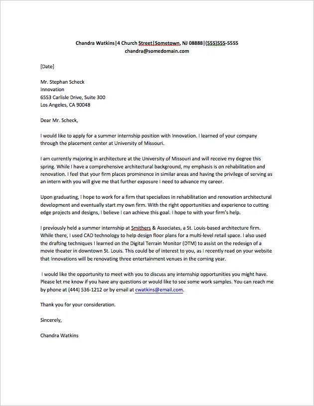 37434 cover letter internship formatting