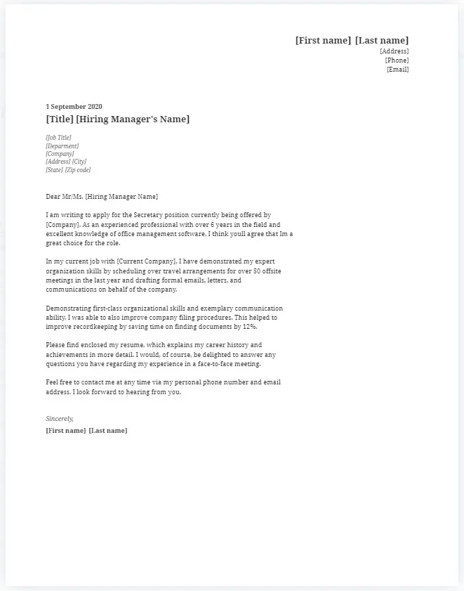 37438 secretary cover letter writing