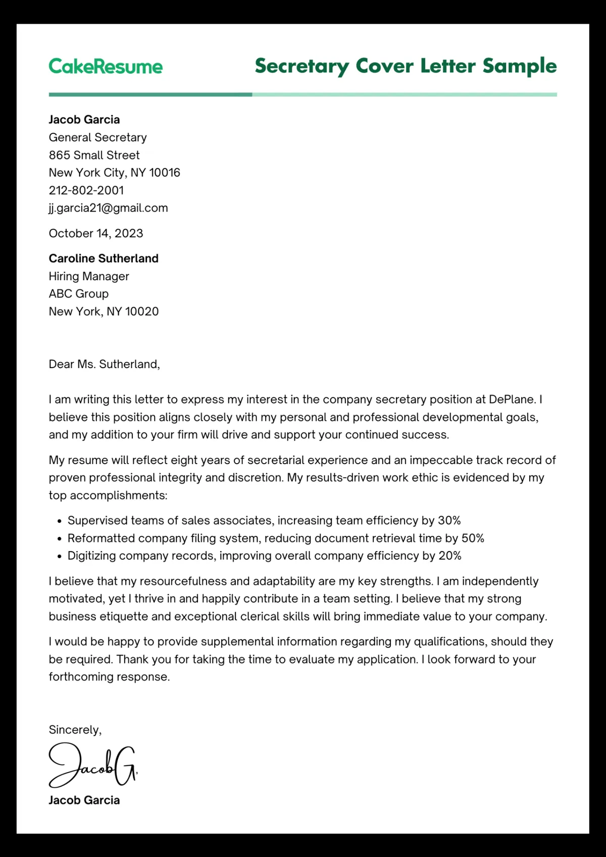 37438 secretary skills cover letter