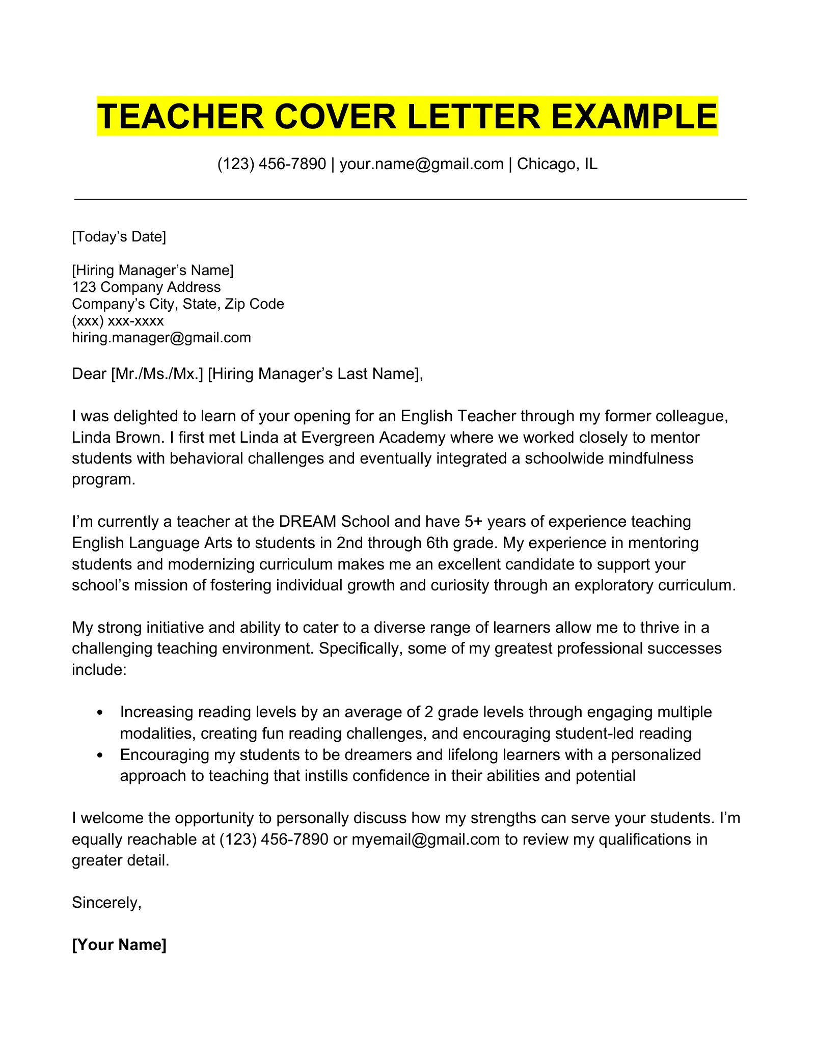 37448 teacher cover letter example