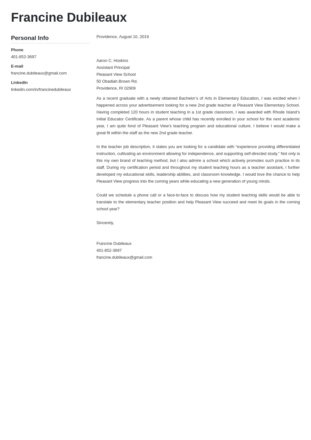 37448 teacher cover letter experience