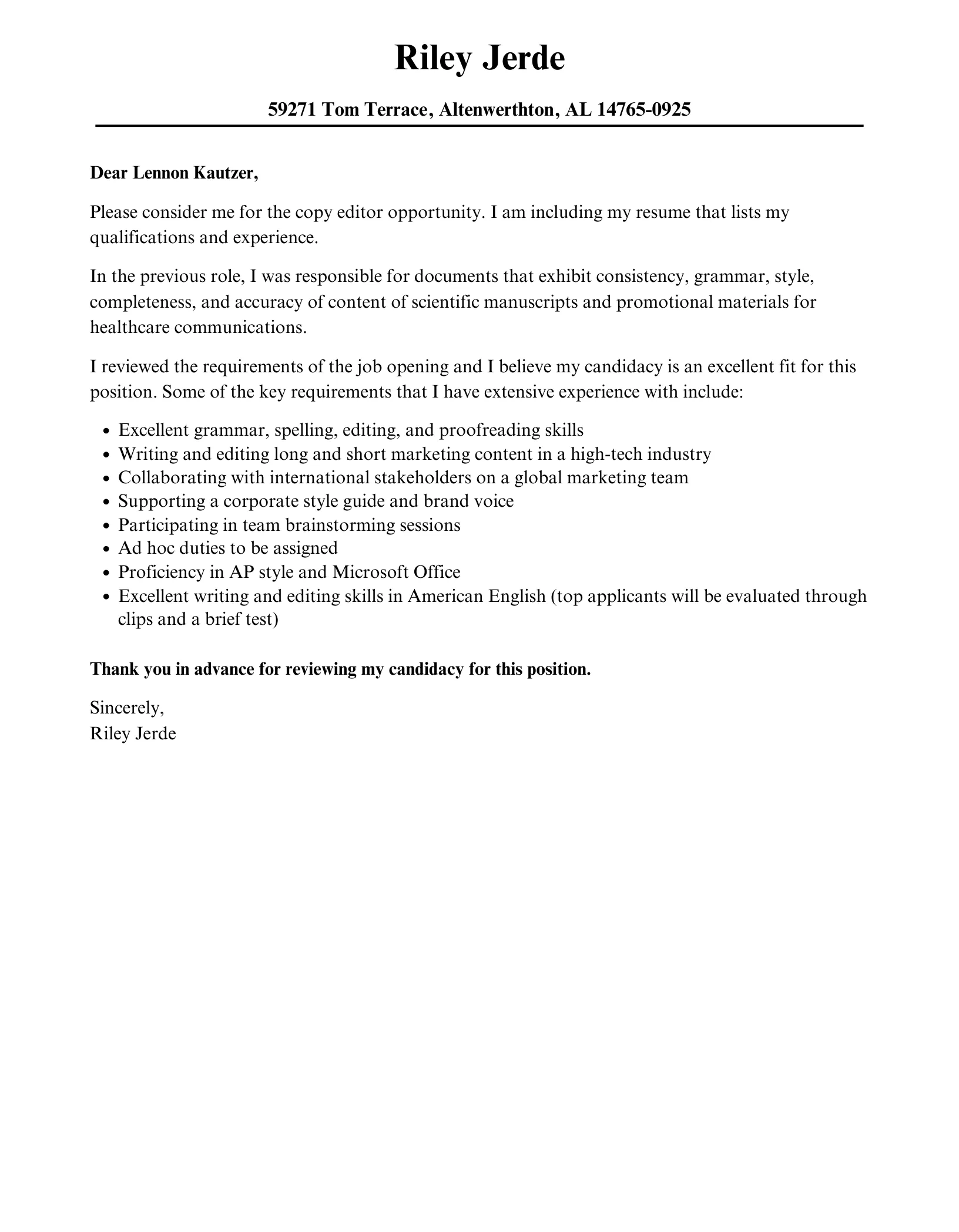 37464 cover letter editing formatting