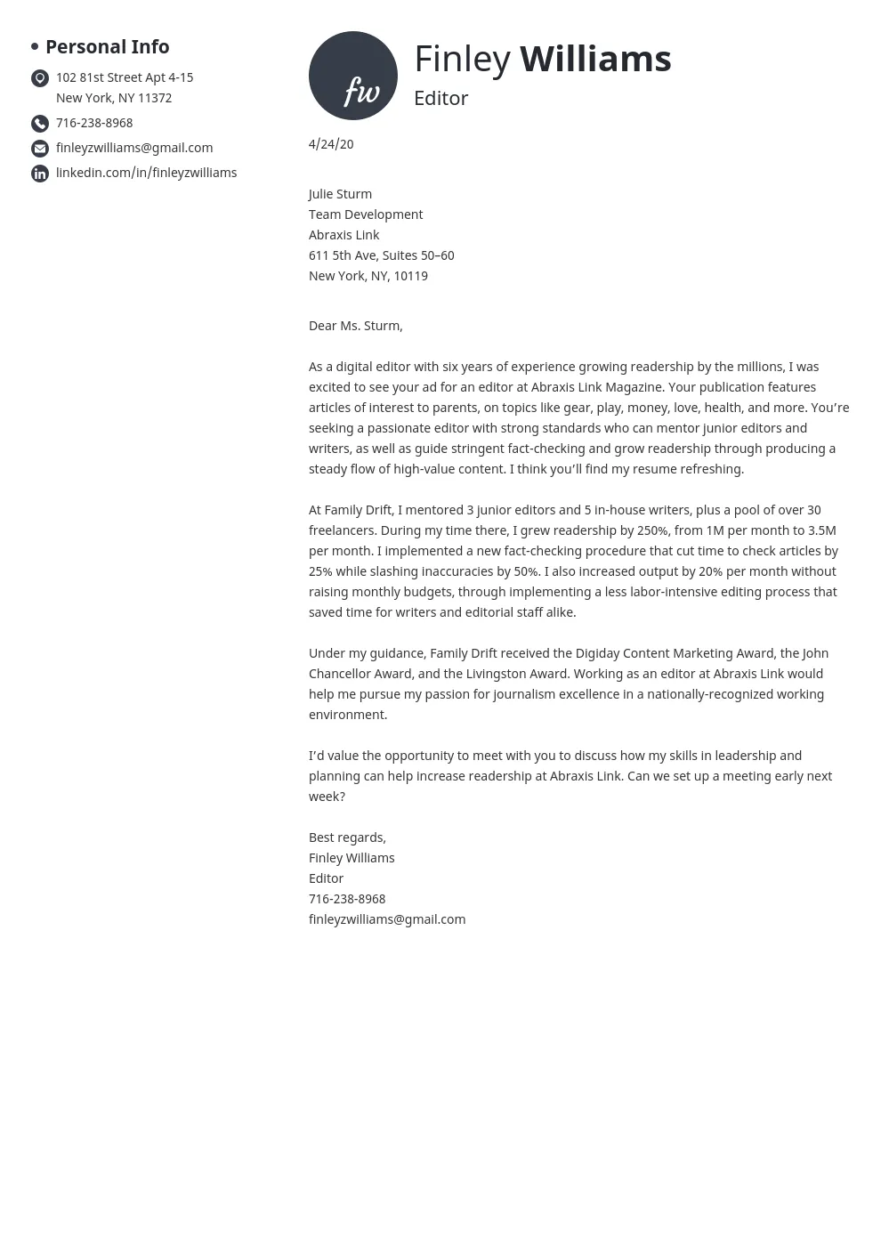 37464 cover letter editing skills